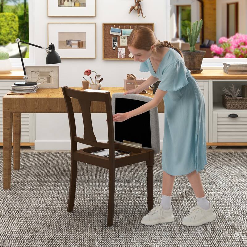 Set of 2 Kitchen Dining Chair with Linen Fabric and Storage Space - 18" x 20.5" x 36" (L x W x H)