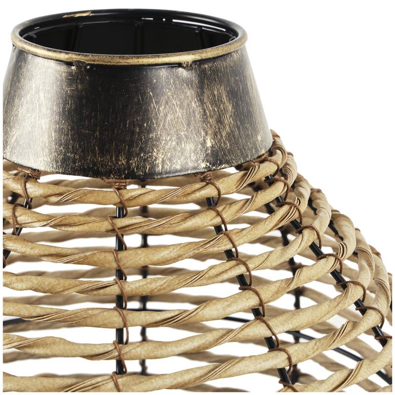 Plastic Rattan Handmade Twisted Decorative Vase with Open Frame Design and Bronze Metal Details - Bronze - Roche River Decor