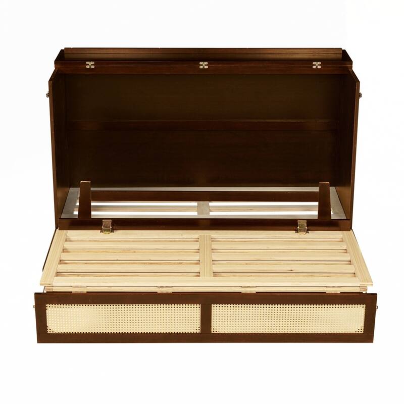 Pine Wood Cabinet Bed with Rattan Decoration and Storage Drawer
