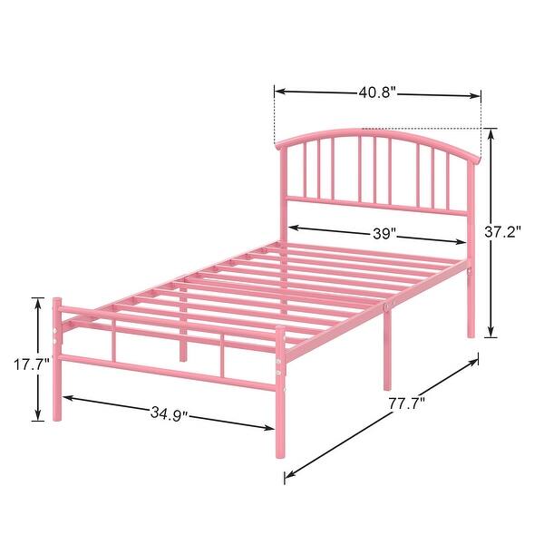 dimension image slide 0 of 3, VECELO Kids Bed Frame with Headboard & Metal Slat,Twin Size Bed Set of 2