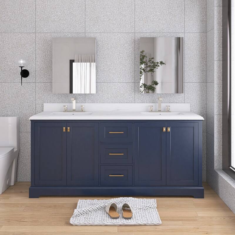 60/72 Inches Plywood Freestanding Bathroom Vanity Set with Drawer and Ceramic Sink