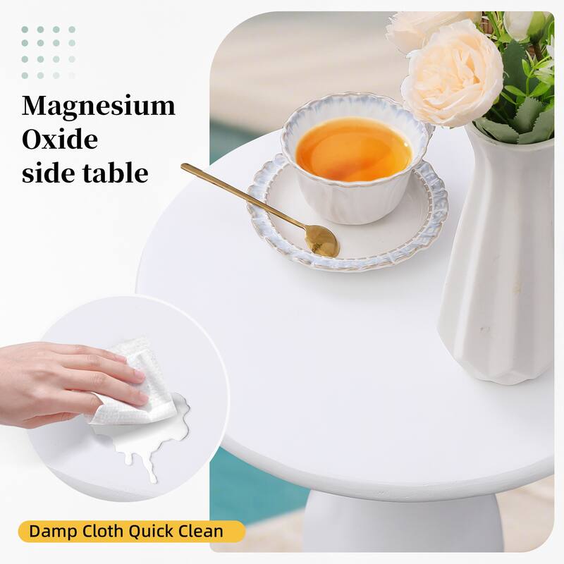 16 in. Magnesium Oxide Outdoor/Indoor Round Side Tables (Set of 2)