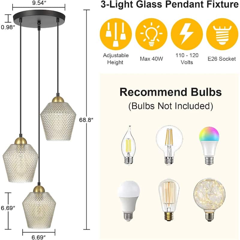 3-light hanging light cognac glass pendant lights glass decoration light