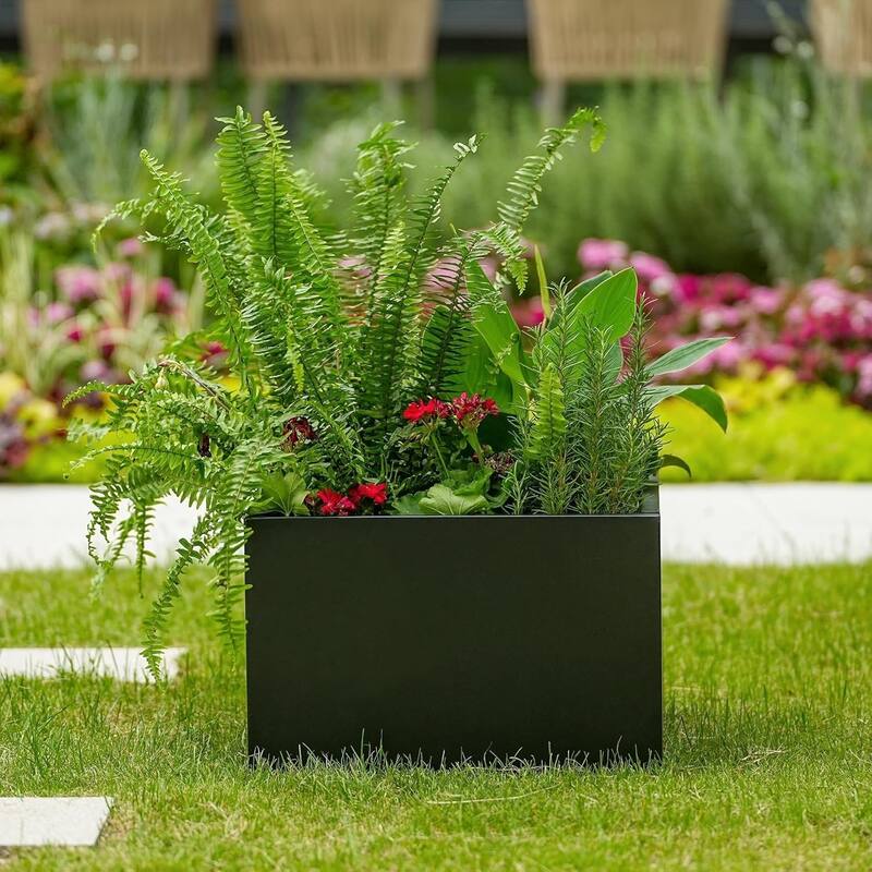 18x18x12 in Snap-Together Metal Raised Garden Bed Modern Black Square Planter with Open Bottom