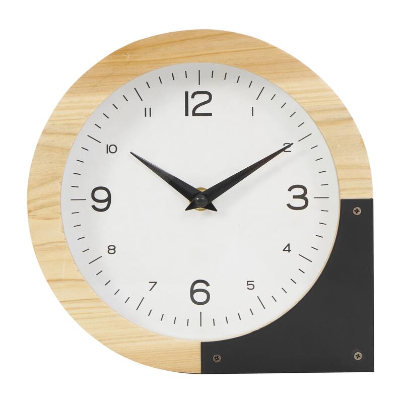 Wood Round Abstract Decorative Clock - Light Brown - Roche River Decor