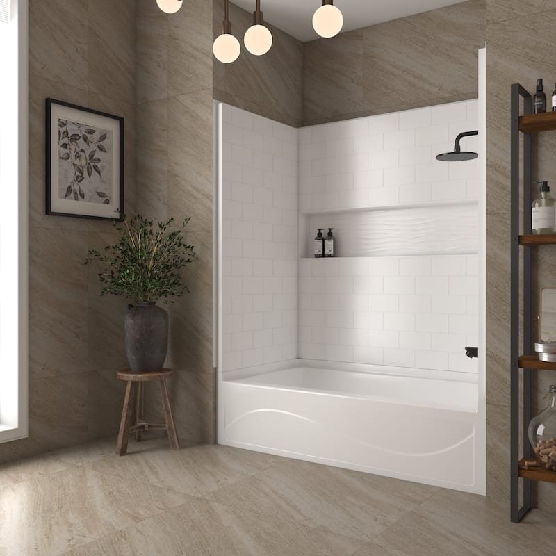 60" x 32" 4-Piece Direct-to-Stud Alcove Tub Surround in White