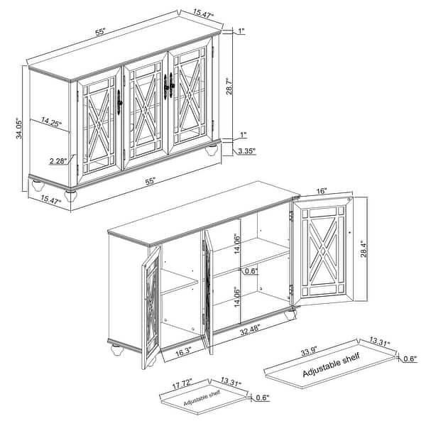 dimension image slide 0 of 2, 2-Piece Floral Storage Buffet Sideboard Set - 55" & 38" in Width - 55" & 38" in Width