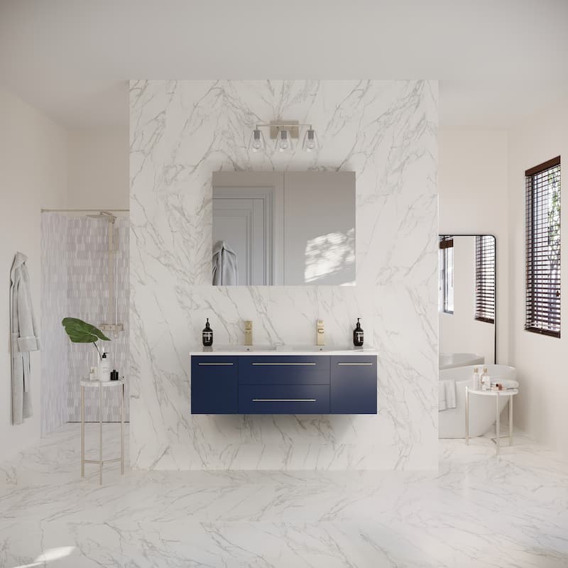 Fresca Lucera 48" Wall Mounted Double Basin Vanity Set with Cabinet,