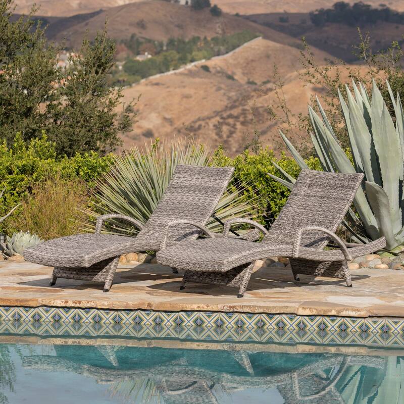 2-Piece Outdoor Wicker Lounge Chair with Armrests, All-Weather Patio Chaise Chair Rattan Recliner, No Cushion Needed
