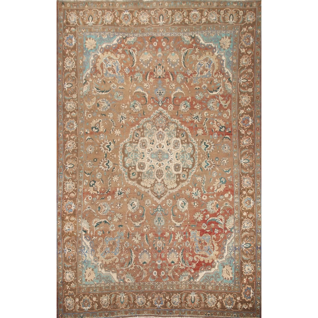 Hand Knotted Oriental 100% Wool Carpet Traditional Floral Brown Mashad Area Rug - 12' 1'' X 8' 10''