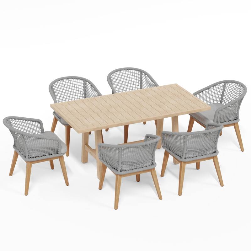 Outdoor 7-Piece Woven Rope Dining Chair and Wood Table Set