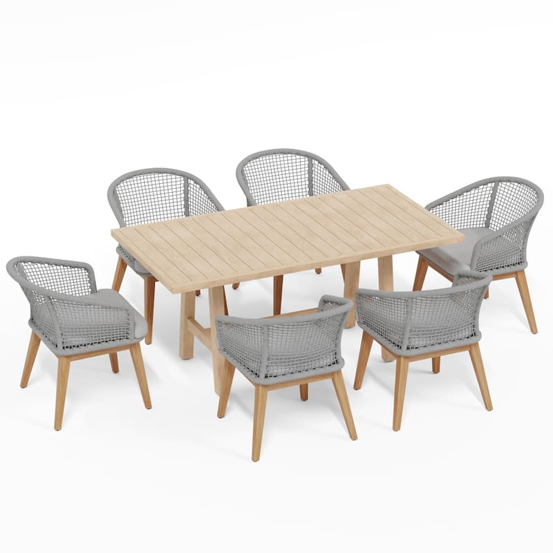 Outdoor Patio 7-Piece Set With Rope-Woven Dining Chairs and Dining Table Set