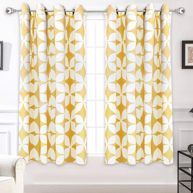 DriftAway Amelia Geo Thermal Insulated Blackout Curtain Panel Pair - 52" Width X 63 " Length - Yellow
