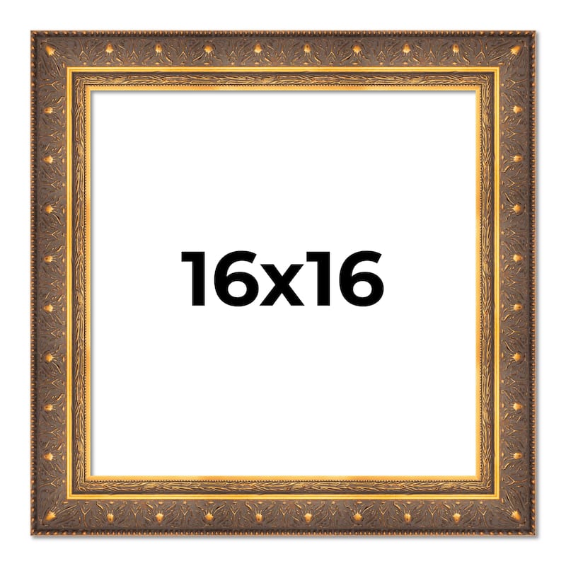 16x16 Frame Vintage Gold Solid Wood Picture Frame | 2.5 Inch Moulding