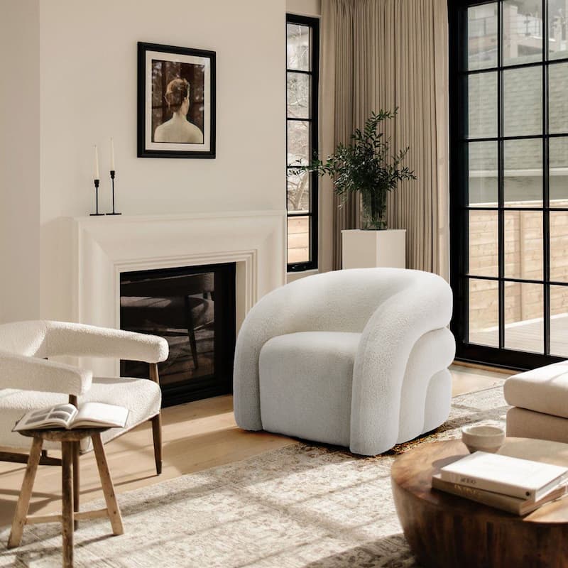 Modern Upholstered Swivel 360 degree Rotation Boucle Barrel Chair