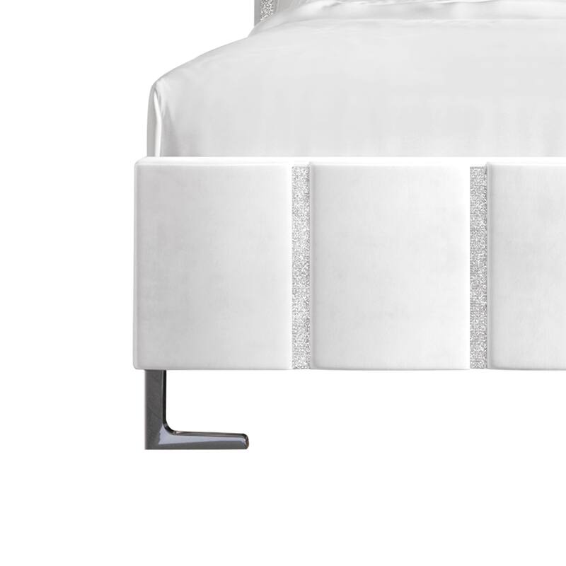 CraftPorch Luxurious Crystal Diamond Strip Velvet Upholstered Bed