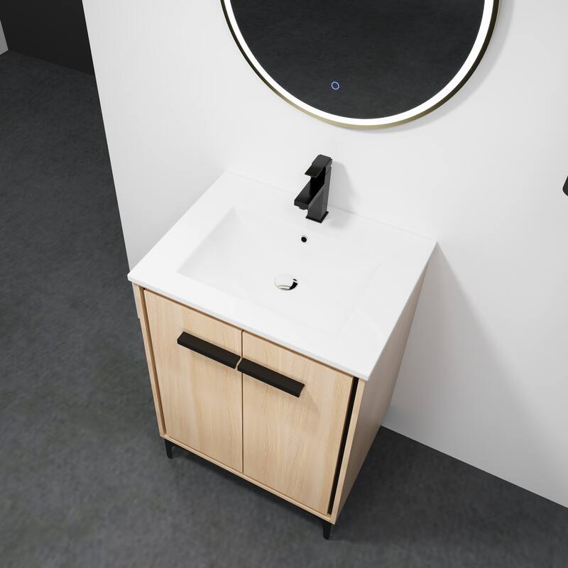 24 Inch Bathroom Vanity Base with basin, Storage Cabinet with Doors, Engineered Wood, walnut