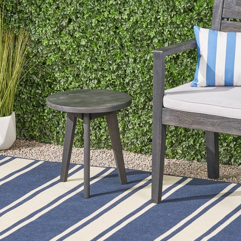 Modern Acacia Wood Side Table with Round Top and Triangular Base