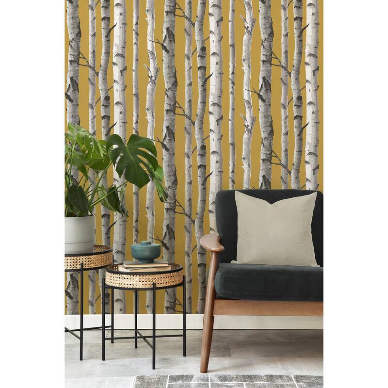 Fine Decor Chester Mustard Birch Trees Wallpaper