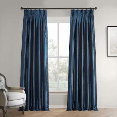Exclusive Fabrics Faux Silk Taffeta French Pleated Blackout Curtains for Bedroom & Living Room Curtains Single Panel