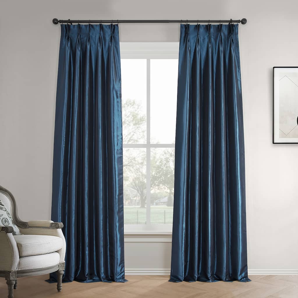 Exclusive Fabrics Faux Silk Taffeta French Pleated Blackout Curtains for Bedroom & Living Room Curtains Single Panel