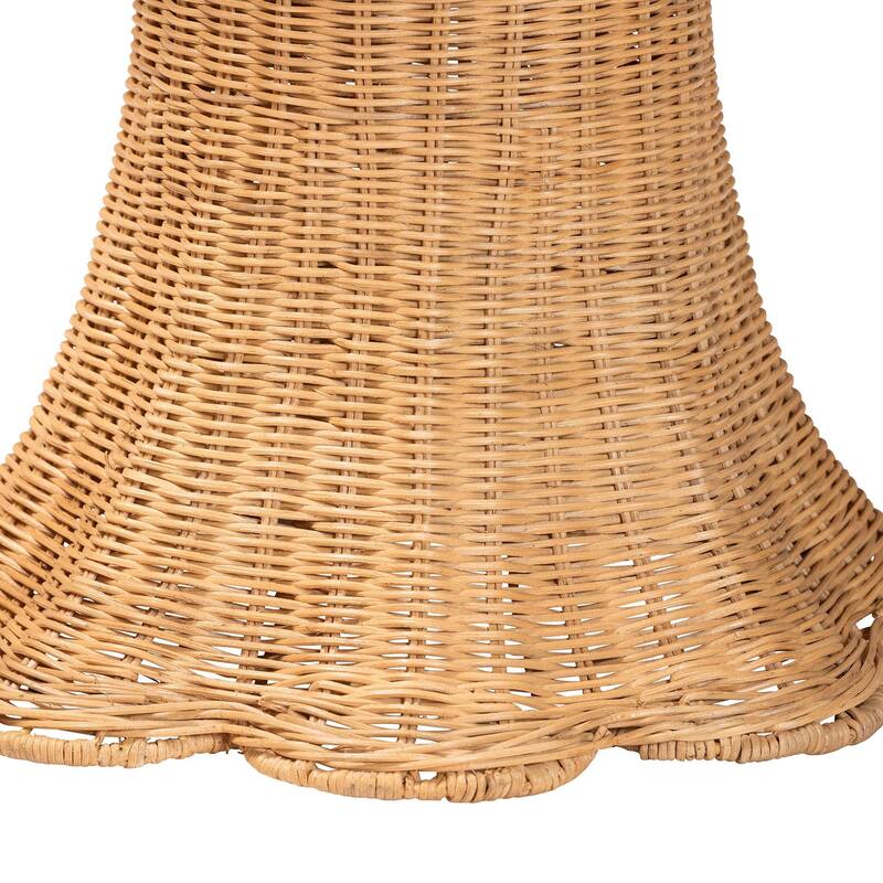 Avalon Scallop Natural Rattan Side Table - Handwoven Wicker Table with Skirted Base, Coastal Style for Living Room or Hallway