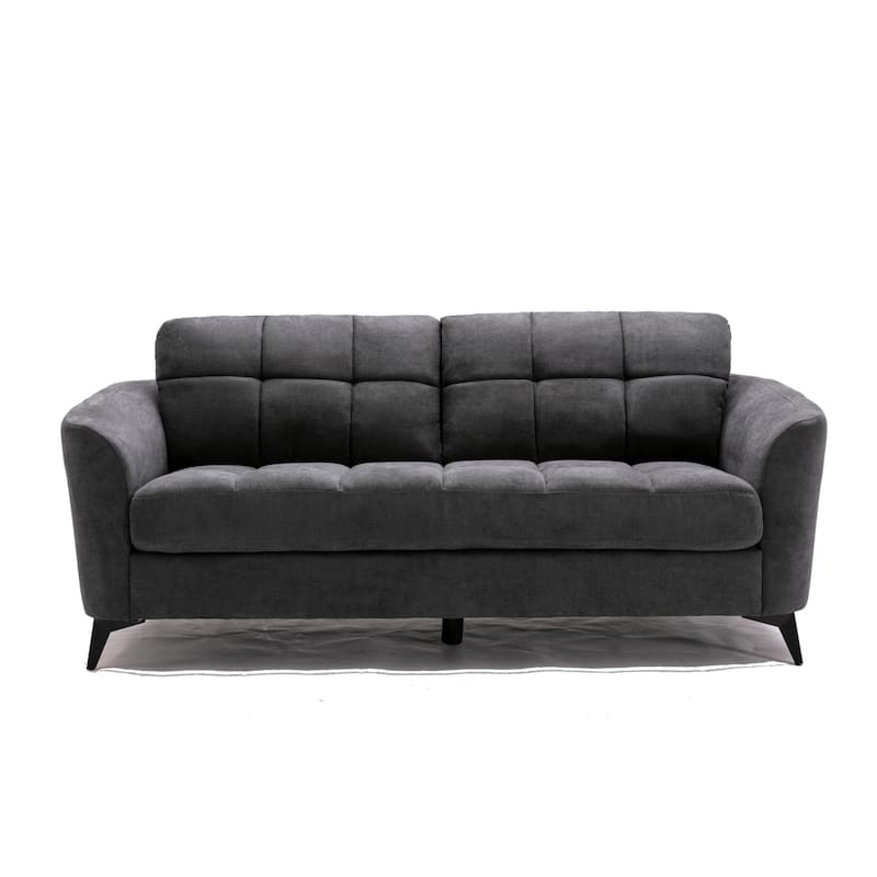 Odin 3 Piece Sofa Set with Loveseat and Chair, Tufted Cushions, Gray Velvet