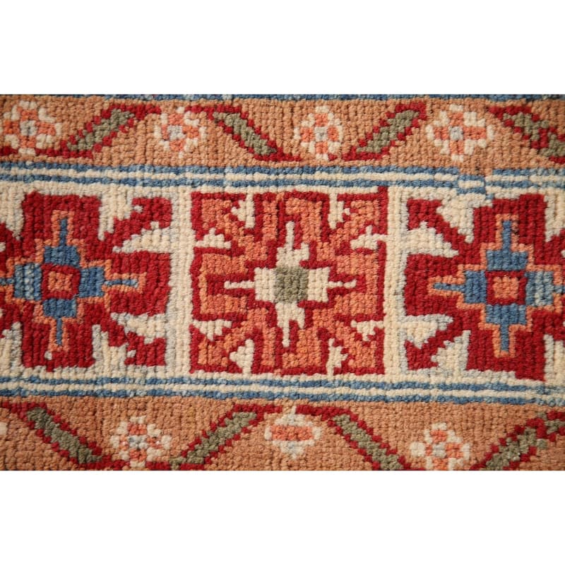 Geometric Green Kazak Oriental Accent Rug Handmade Wool Carpet - 3'3"x 5'1"