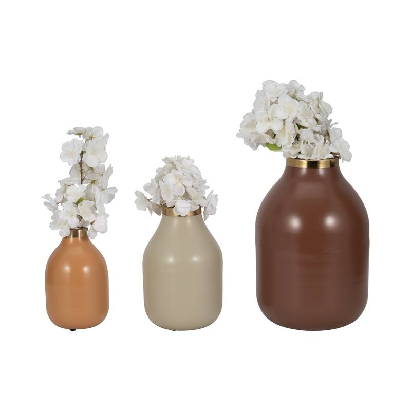 Metal Bottle Vases Set of 3 - Red/Orange, 7/9/12 in.