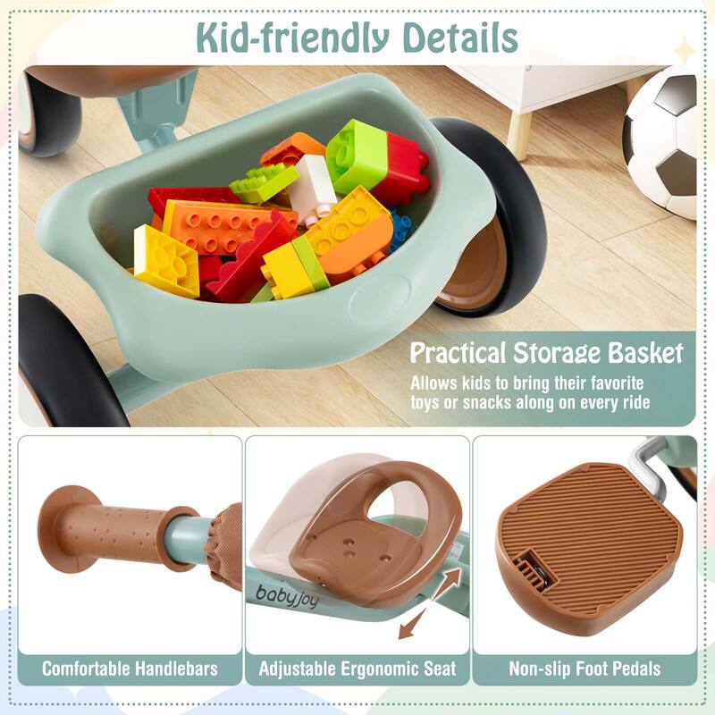 Babyjoy Kids Tricycle Toddler Trike with Adjustable Seat & Storage - See Details