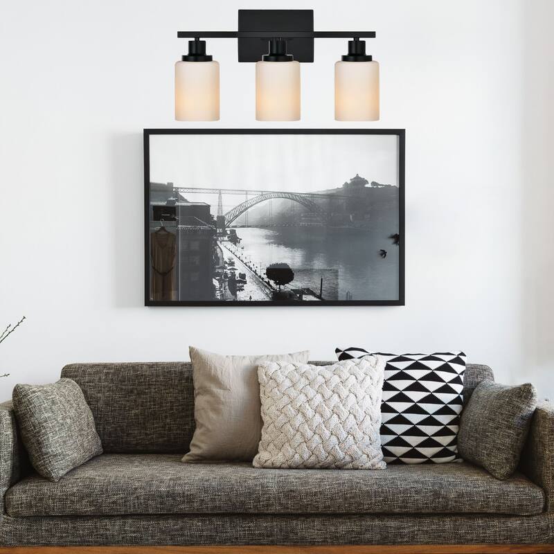 3-Light Bathroom Light Fixtures Brushed Brass 6-Light Bathroom Vanity Light, Bathroom Lights Over Mirror with Milky Glass Shade