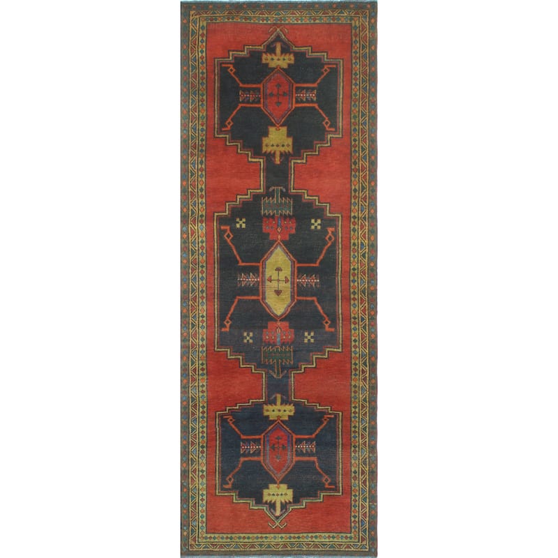 Fine Vintage Distressed Shauna Red/Navy Runner - 3'7" x 10'3"