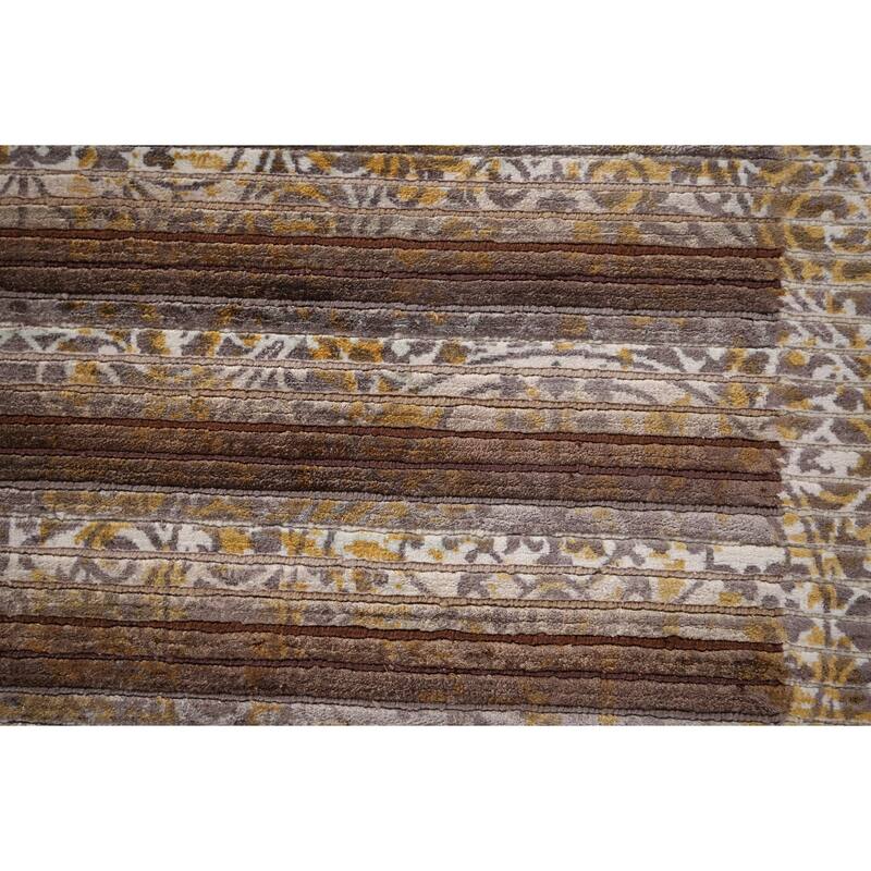 Striped Abstract Oriental Modern Accent Rug Hand-Knotted Wool Carpet - 2'9" x 4'10"