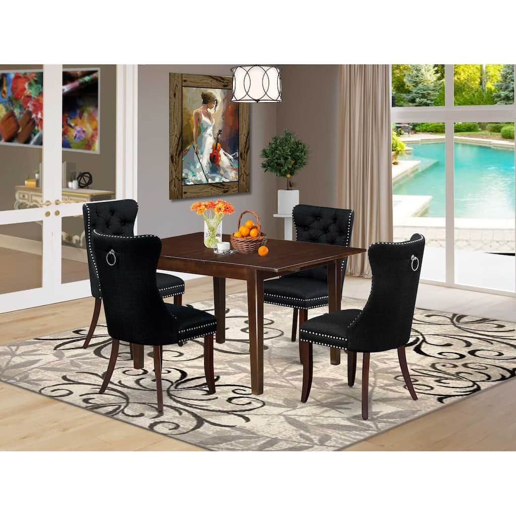 5-Piece Mahogany Finish Solid Wood Top Rectangular Dining Room Set (Seats-4)