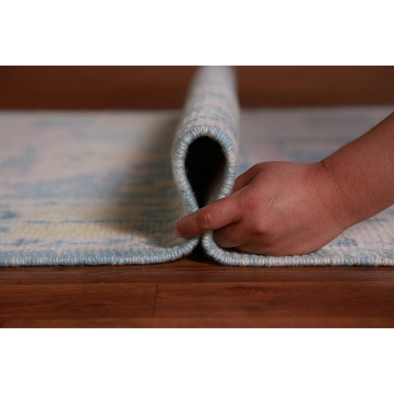 Hand Knotted Oriental 100% Wool Carpet Transitional Geometric Navy Blue & Blues Oushak Runner Rug - 17' 0'' X 3' 3''