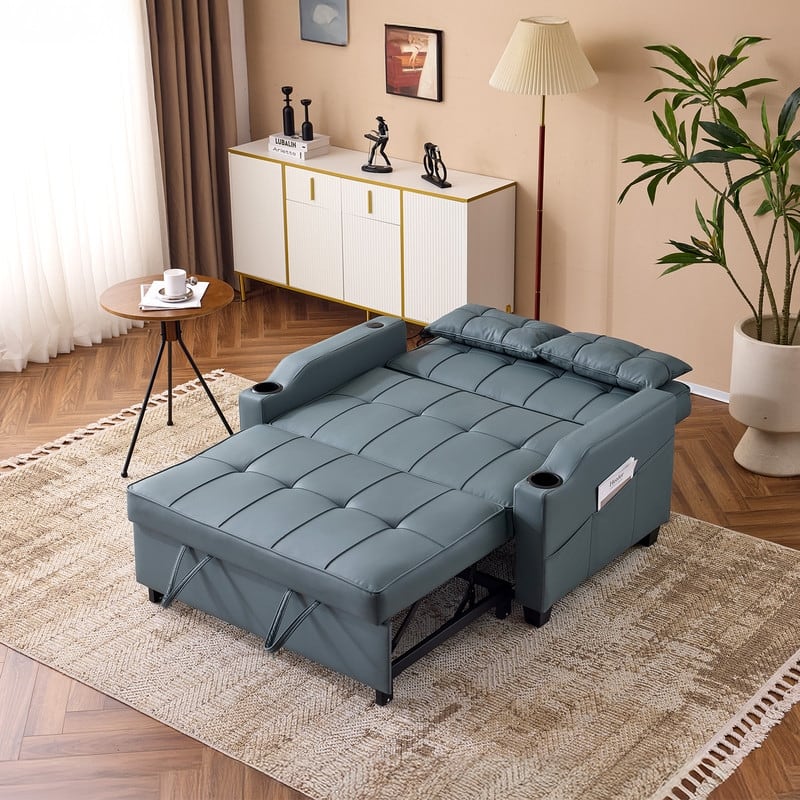 Upholstered Cat's Claw Leather Convertible Reclining Sleeper Sofa Bed With Cushions For Small Spaces