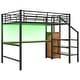 preview thumbnail 13 of 26, Full Size Loft Bed with Storage Staircase and Wardrobe, Modern Metal Loft Bed Frame with Desk, Charging Station and LED Light