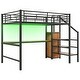 preview thumbnail 12 of 28, Full Size Metal Loft Bed with Desk & Small Wardrobe, Space-Saving LED Loft Bed Heavy Duty Bed Frame with Storage Staircase