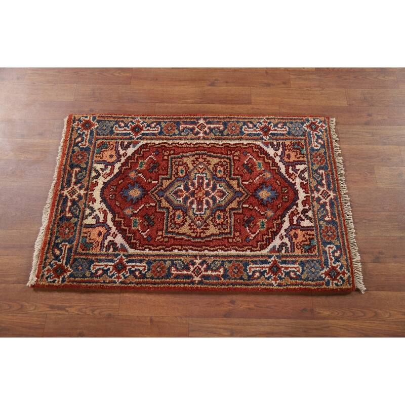Orange Heriz Serapi Oriental Foyer Rug Handmade Wool Carpet - 2'0" x 3'0"