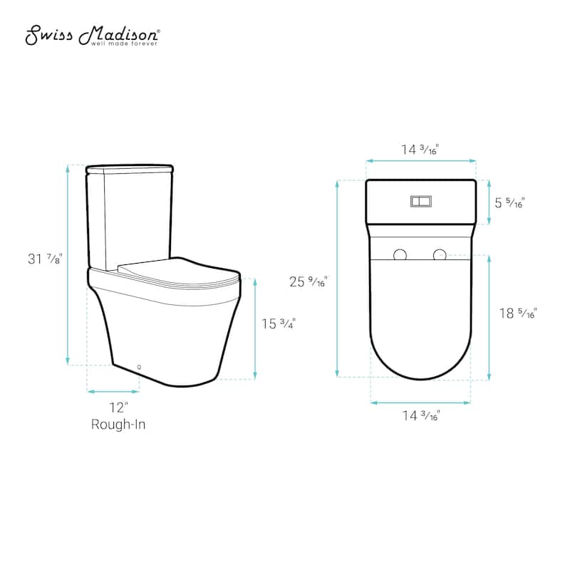 Avignon Two-Piece Elongated Toilet Dual-Flush 1.1/1.6 Gpf - 25.59" x 14.171" 31.5"