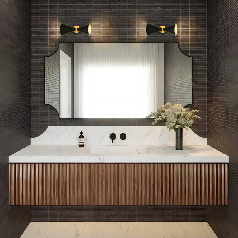 2-Light Modern Industrial Cone Black Bathroom Vanity Light Up&Down Hourglass Armed Wall Sconces