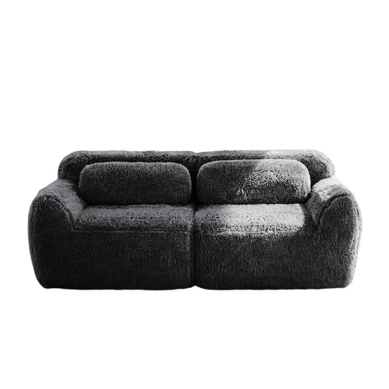 Homy Casa Modular Sectional Sofa, Dark Grey Plush Fabric with Non-Slip Base, No Assembly Living Room Couch with Pillows
