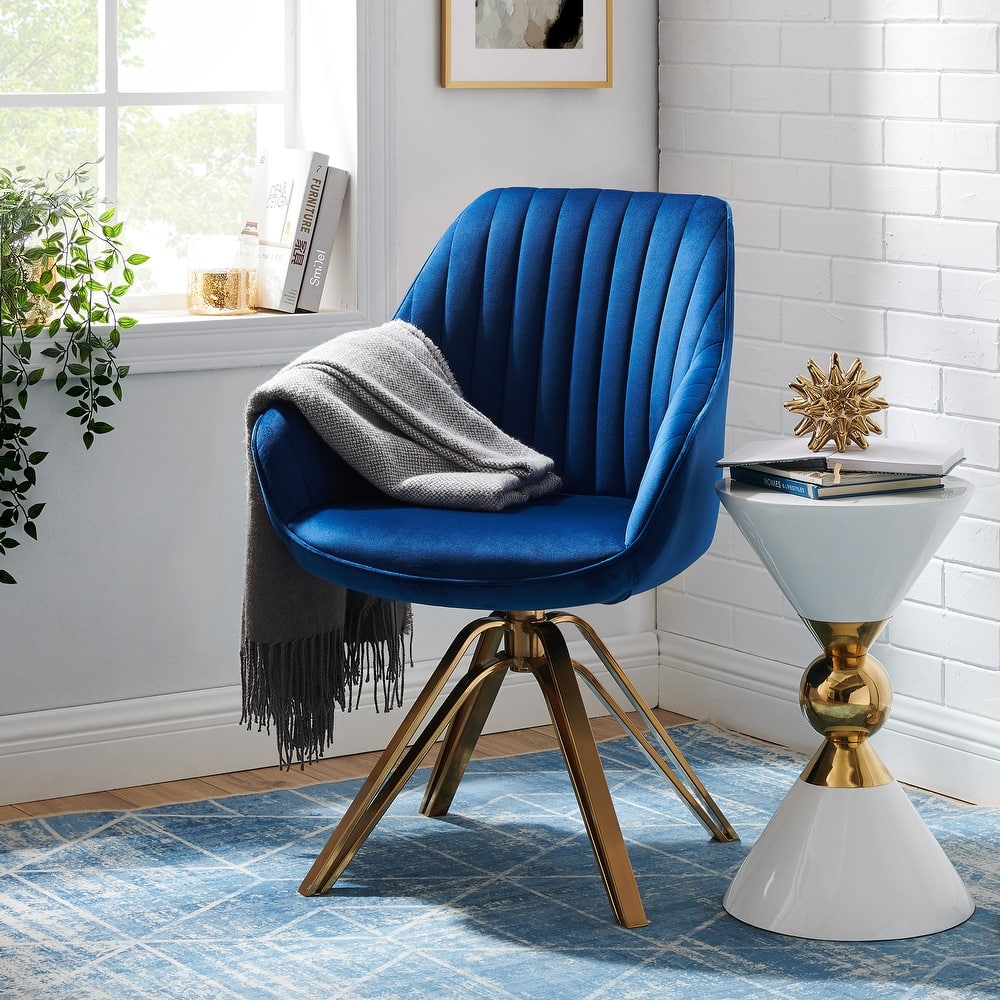 Art Leon Classical Velvet Swivel Office Accent Chair with Golden Legs