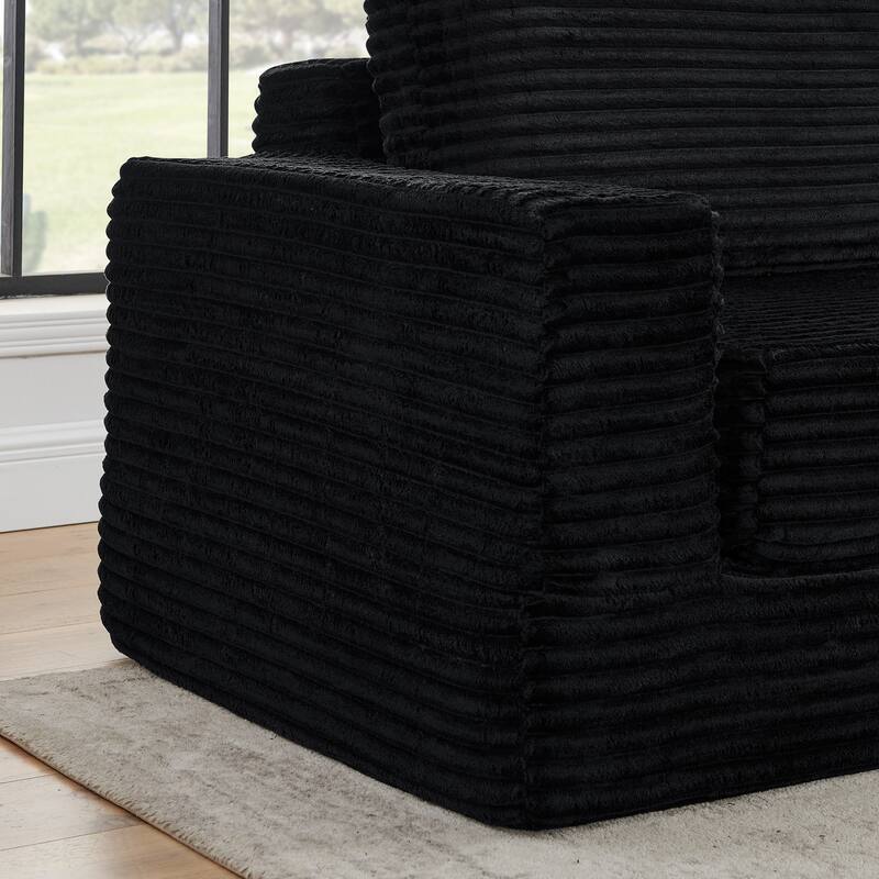 Anmytek Black L-Shaped Modular Sectional Sofa Corduroy Convertible to Bed