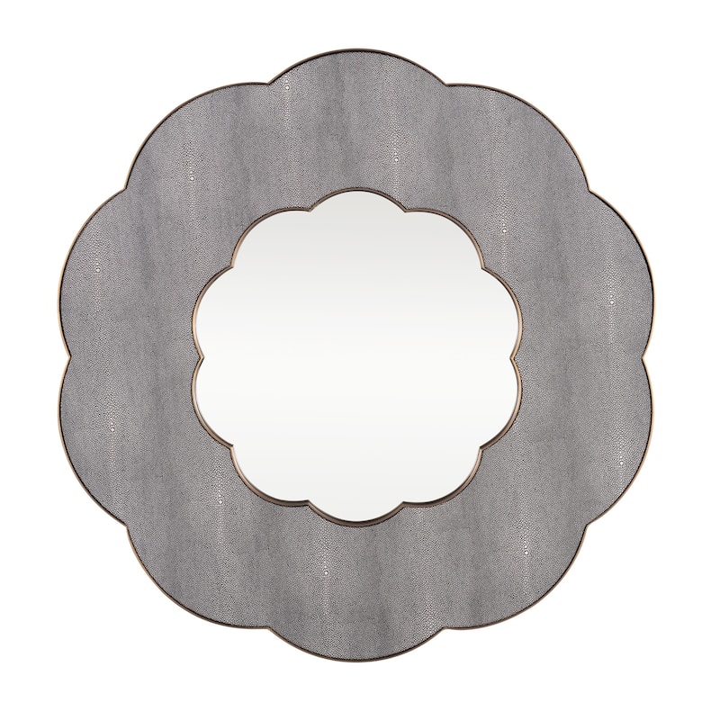 Varaluz Scallop Wall Mirror - Gray Shagreen/Weathered Brass - 36"W x 36"H
