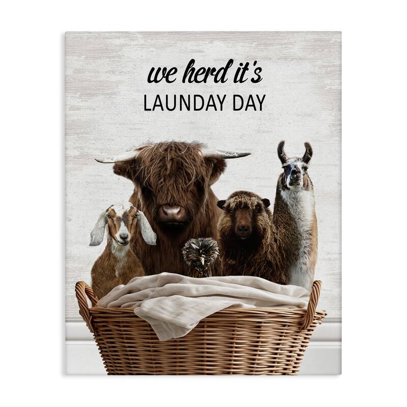 Stupell Herd It's Laundry Day Animals Canvas Wall Art Design By Lettered and Lined - 16 x 20