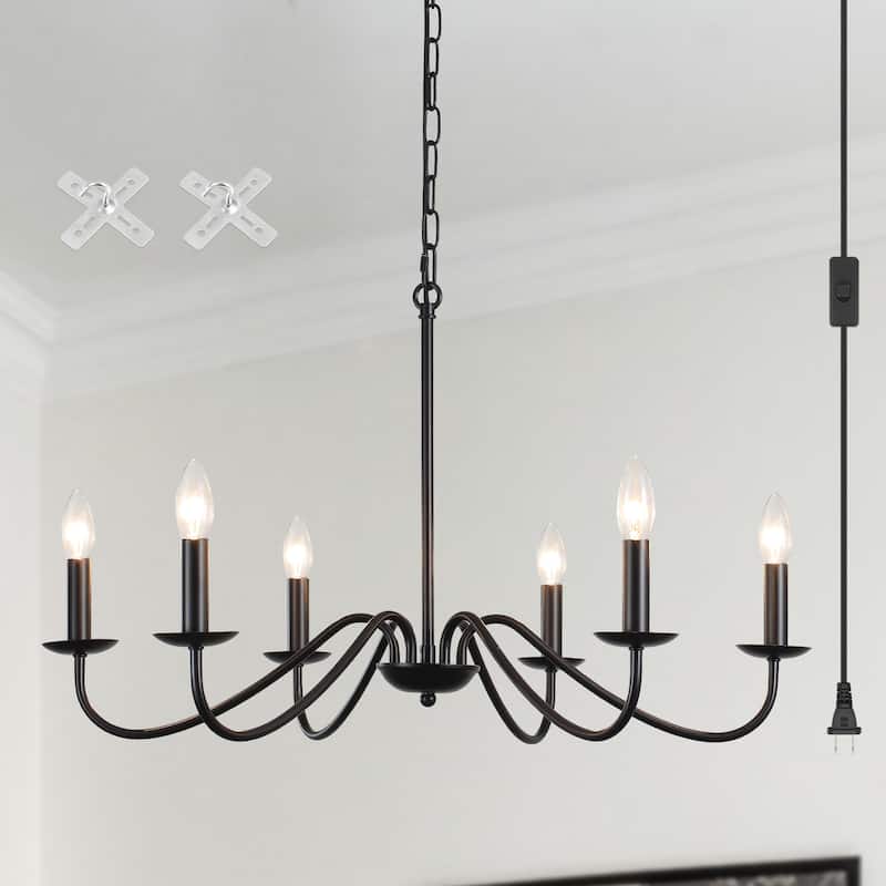 6-Light 27.55-inch Chandeliers with Plug in Cord for Bedroom Living Room