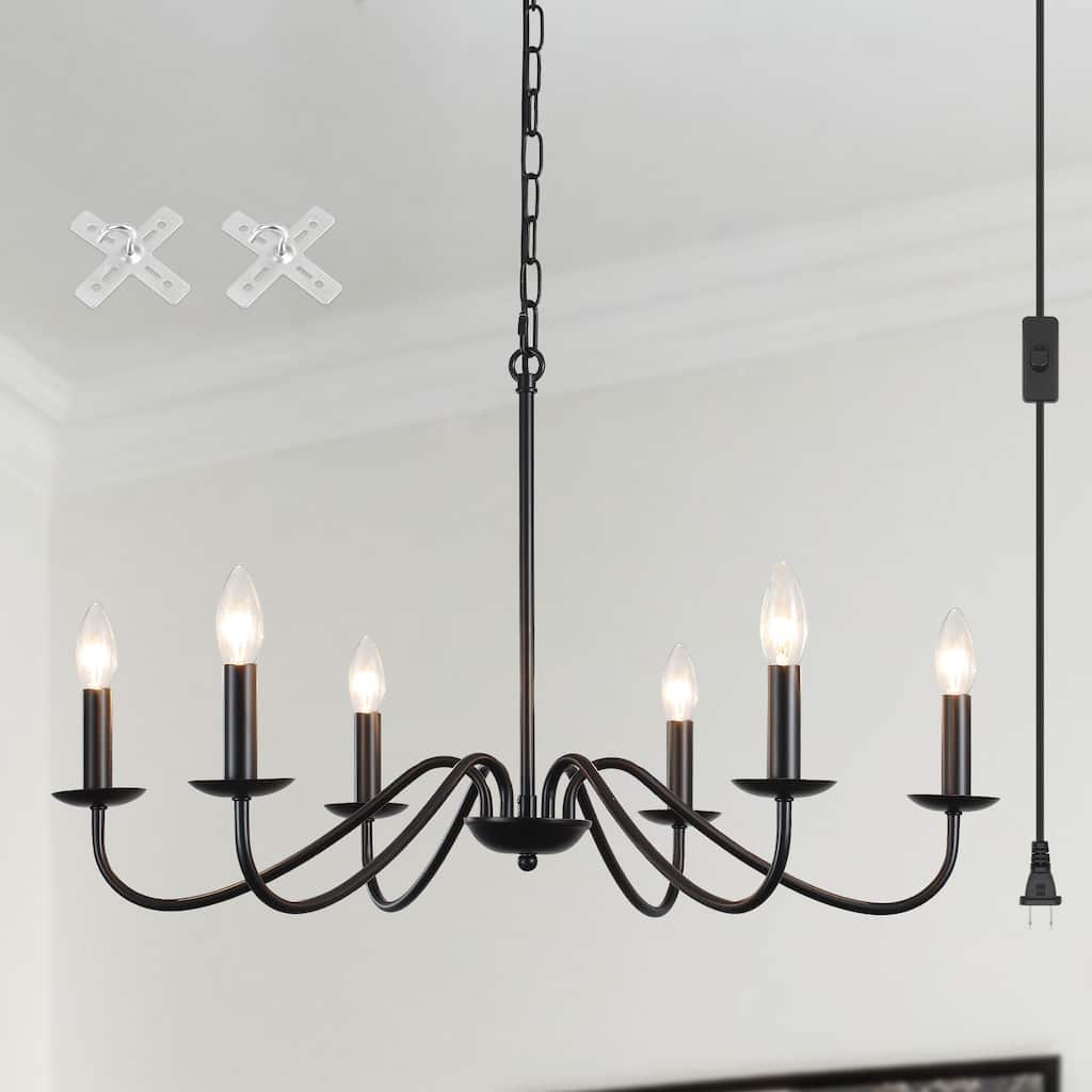 6-Light 27.55-inch Chandeliers with Plug in Cord for Bedroom Living Room
