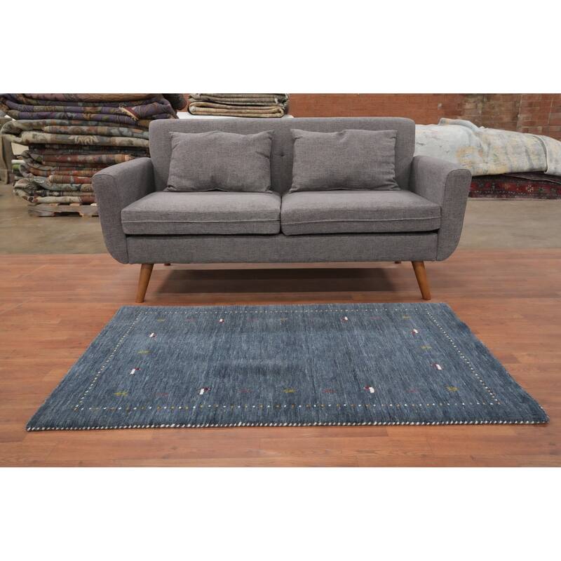 Hand Knotted Oriental 100% Wool Carpet Tribal Animal Pictorial Navy Blue & Blues Gabbeh Area Rug - 4' 11'' X 3' 2''