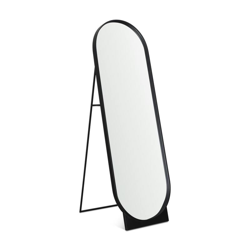HomeRoots 67" Black Metal Oval Freestanding Tilting Geometric Framed Standing Mirror - 26.50 in. x 67.25 in. x 22.50 in.